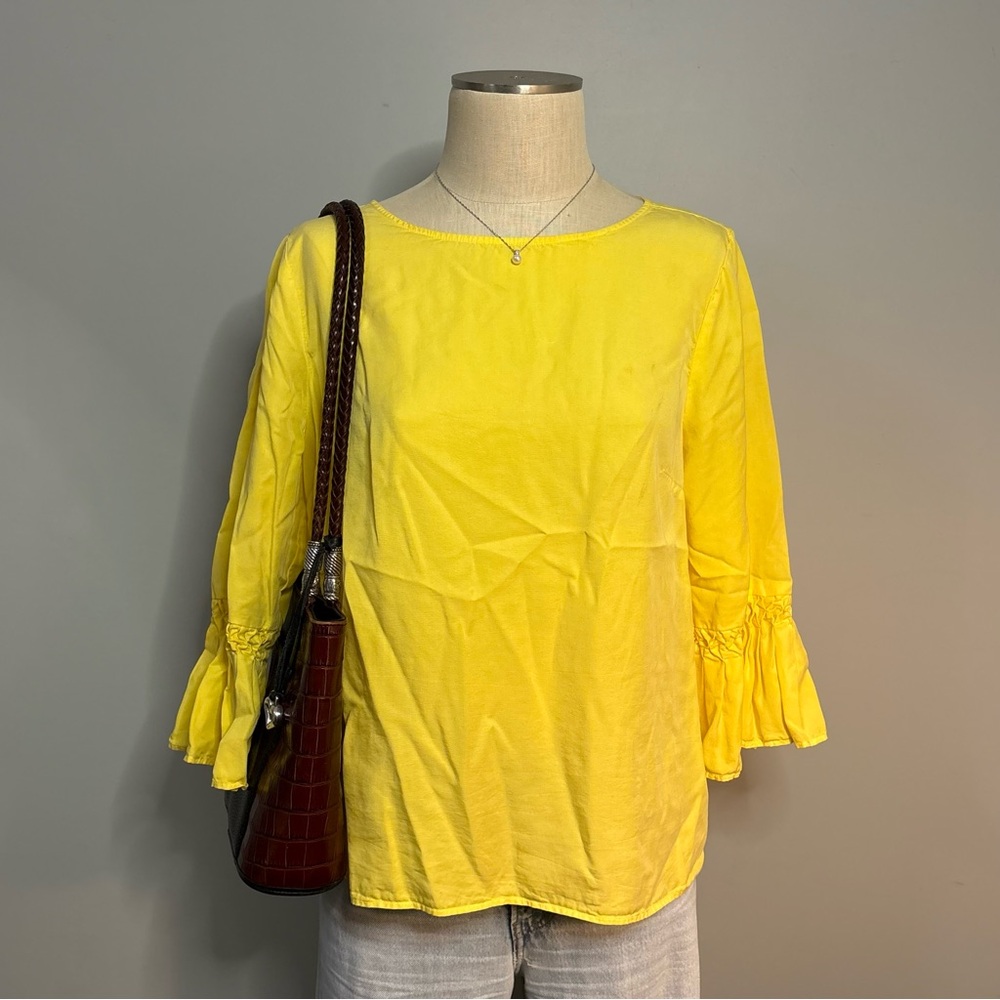 Crown & Ivy Yellow Ruffle Sleeve Blouse